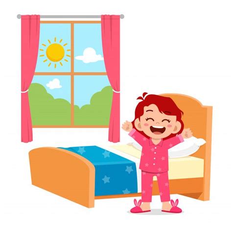 Premium Vector Happy Cute Little Kid Girl Wake Up In The Morning