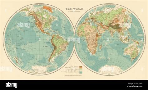 World In Hemispheres Western And Eastern Stanford C1925 Old Vintage
