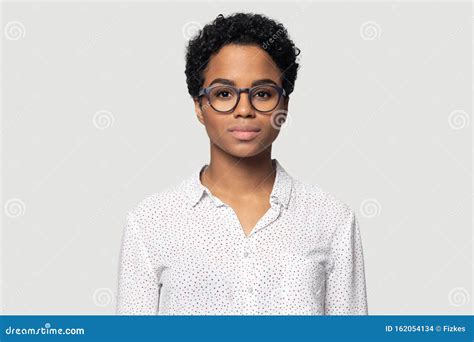 Head Shot Portrait Beautiful Young African American Woman In Glasses