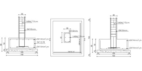Autocad Drawing Of Structure Column Foundation Dwg File Cadbull