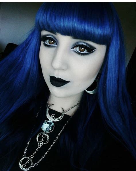Rheamirabilis Blue Hair Gothic Goth Dark Fashion Woman Emo Girls Goth Makeup Blue Makeup