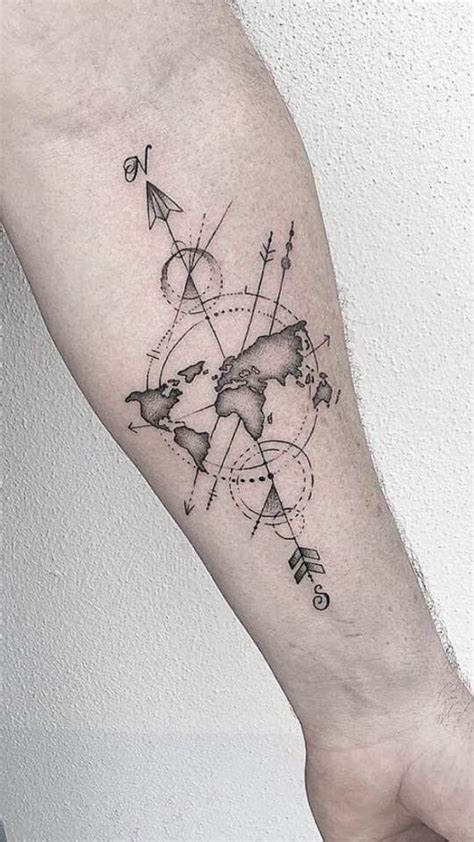 Wanderlust Traveler Tattoo Map Travel Scope Compass World Travel