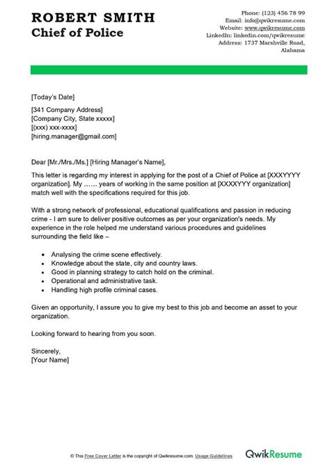 Police Chief Cover Letter Examples Qwikresume