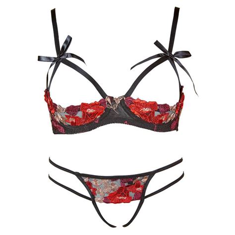 Sexy Lingerie Open Bra Crotchless Rose Lace Embroidery Bra With Panties
