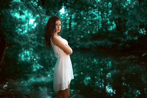 Wallpaper Sunlight Forest Brunette Dress Karina Kasparyants Girl Darkness Screenshot
