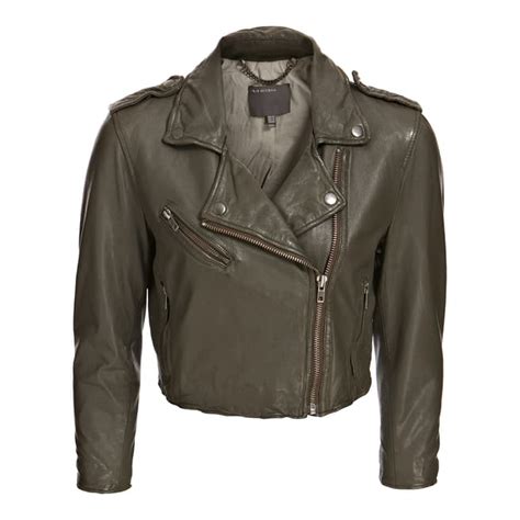 Khaki Leather Thanatos Cropped Biker Jacket Brandalley