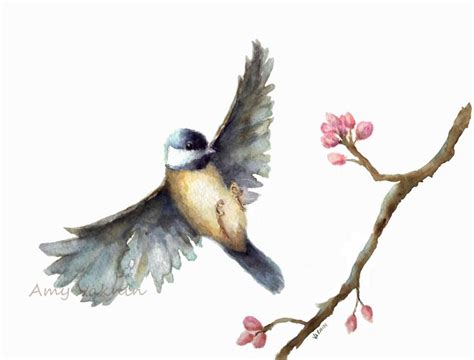 Bird Watercolor Print Flying Chickadee Watercolor Print 8x10 Fine Art