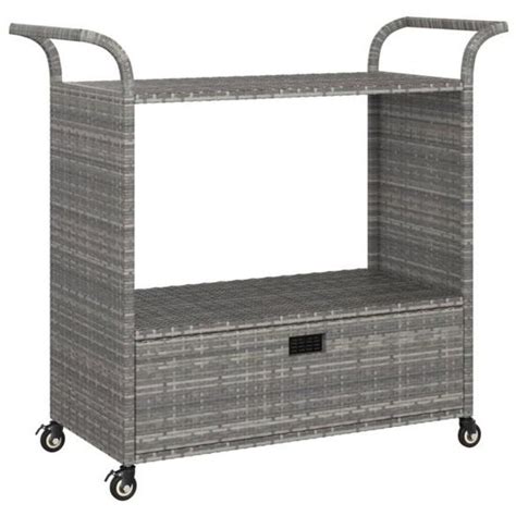 Chariot de bar avec tiroir Gris 100x45x97 cm Résine tressée Qqmora QG0704 Cdiscount Maison