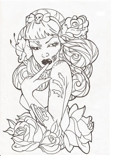 Pinup Zombie By Kitajec On Deviantart Skull Coloring Pages Coloring