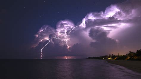 Nature Landscape Clouds Lightning Storm Horizon Sea