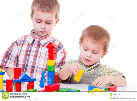 Boys Playing With Blocks Stock Image Image Of Build