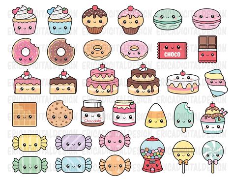Kawaii Sweets Clipart Cute Sweet Candy Clipart Food Cake Donut Cupcake