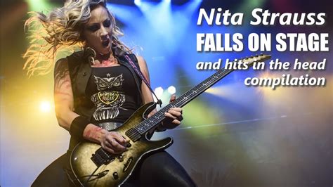 Nita Strauss Falls On Stage And Hits In The Head Rockstar Fail Youtube