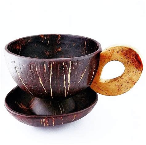 Set Of 2 Coconut Shell Mugs With Saucer Coconut Cups Etsy