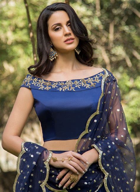Royal Blue And Gold Embroidered Off Shoulder Lehenga Unique Blouse