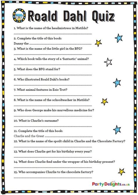 Free Printable Roald Dahl Quiz Fun Quiz Questions Kids Quiz