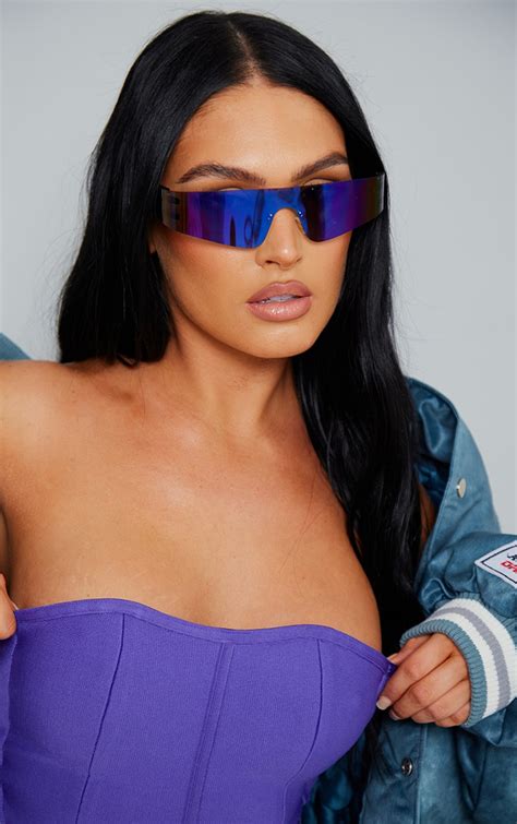 Blue Metal Sporty Visor Sunglasses Prettylittlething