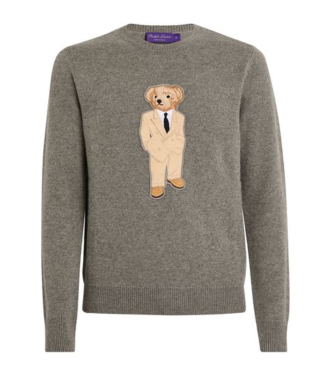 Mens Ralph Lauren Purple Label Pink Cashmere Polo Bear Sweater