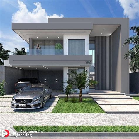 A Car Is Parked In Front Of A Modern House