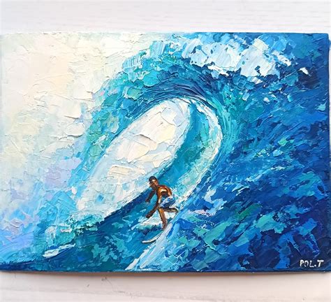 Surfer Painting Original Art Wave Artwork California Beach Etsy