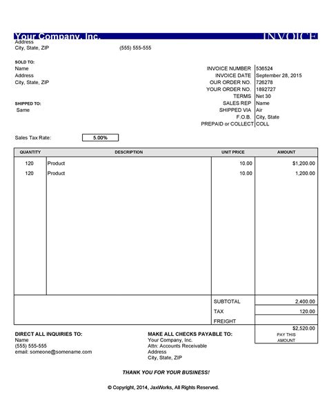 Free Printable Blank Service Invoice Template Pdf Templates For