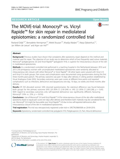 Pdf The Move Trial Monocryl Vs Vicryl Rapide For Skin Repair In