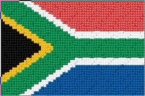 Color image of the finished design dmc floss code 3 pdf patterns with symbols on color and black and white stitches: South Africa Flag|41|2272|x-stitch|10 Free Patterns Online
