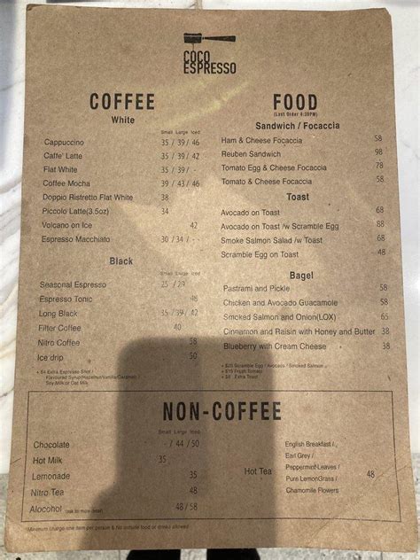 Menu At Coco Espresso Cafe Hong Kong 13 15 Jervois St