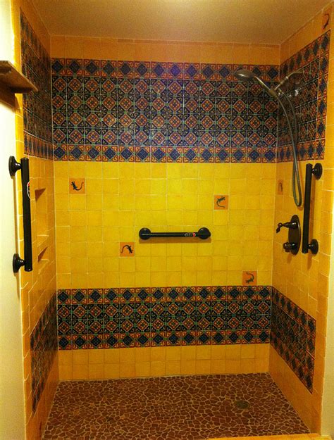 Yellow And Granada Mexican Tile In The Shower Mexican Home Decor Gallery Mission Accesories