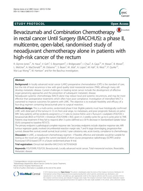 Pdf Bevacizumab And Combination Chemotherapy In Rectal Cancer Until