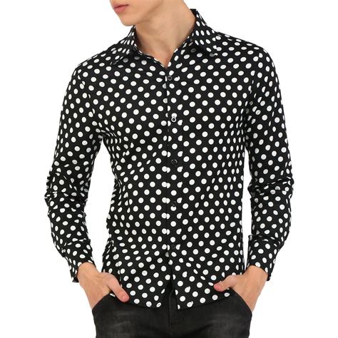 Unique Bargains Mens Button Slim Long Sleeve Polka Dots Dress Shirt