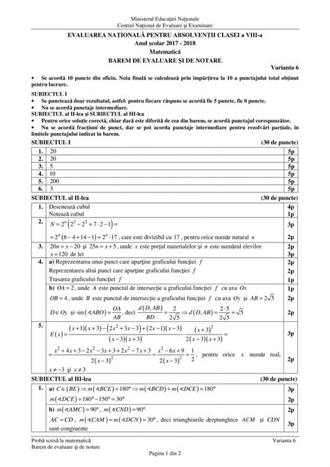 Rezultatele obtinute de elevi vor contribui in proportie de 75% la admiterea la liceu. Barem matematica 2018 Evaluare Nationala: Rezolvările la ...