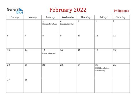 February 2022 Calendar Philippines Calendar Template 2023