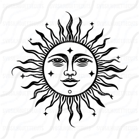 Sun Celestial Svg Sun Svg Boho Sun Svg Sun Face Svg Cut Table Design