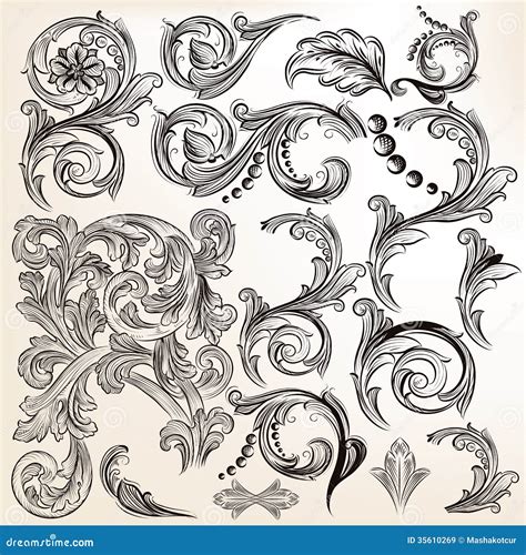 Vector Set Of Calligraphic Vintage Swirls For Design Royalty Free Stock