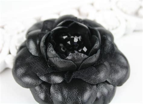 Black Leather Camellia 3 Flower Brooch Hairclip Black Etsy