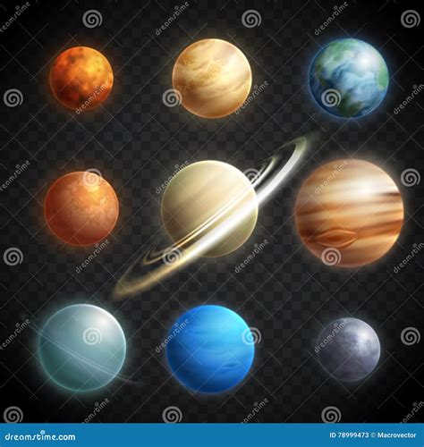 Planets Realistic Transparent Set With Solar System Planets Isolated