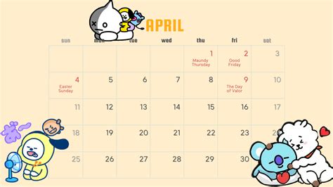 April Bt21 Calendar Bts Calendar Calendar Bts Wallpaper