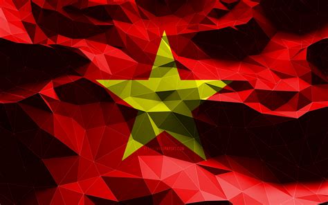 Download Wallpapers 4k Vietnamese Flag Low Poly Art Asian Countries