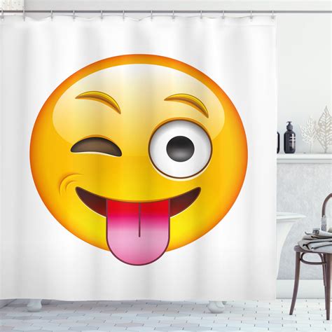 Emoji Shower Curtain Cartoon Like Technologic Smiley Flirty Sarcastic Happy Face With Tongue