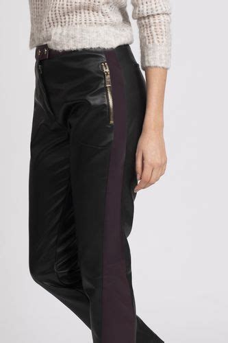 Enkellange Lederlook Broek Met Zijstreep Fifth House Zwart Div 2