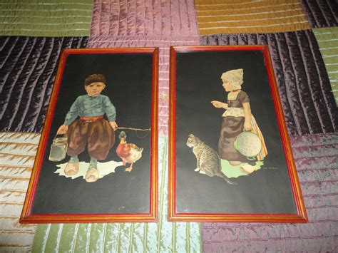 Dutch Artist Jan Wijga Set Of 2 Antique Art Prints Girl With Cat And Boy