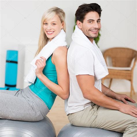 Couple Working Out With Pilates Balls Stock Photo Racorn
