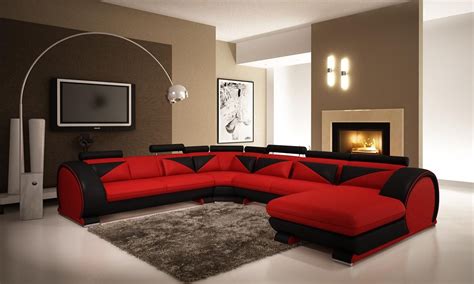 Red couch living room ideas for unique living room, title: Painting of Red Microfiber Sectionals Highlight Your ...