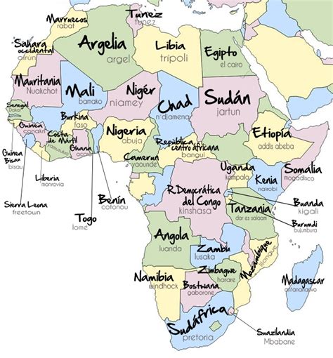 Ideales para rellenar con nombres de países y capitales. mapa+politico+africa.jpg (650×700) | Mapa politico de ...
