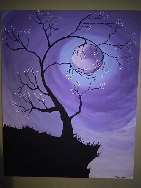 Original Acrylic Painting Fantasy 24 X 30 Purple Pink Bluedark Tree