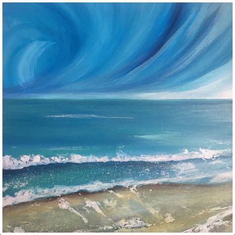 Ocean Painting Sky Waves Canvas Abstract Seascape Aqua Blue Etsy