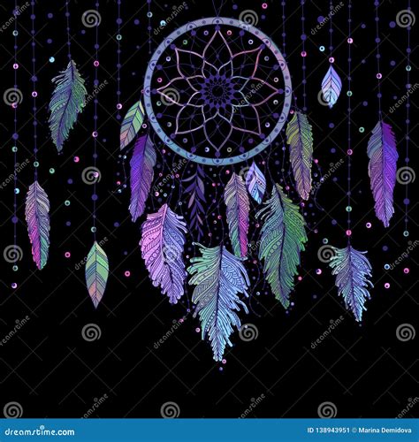 Dreamcatcher With Colored Feathers Native American Indian Boho Design