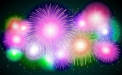 Beautiful Colorful Blue And Green Shiny Fireworks Explosions Lighting