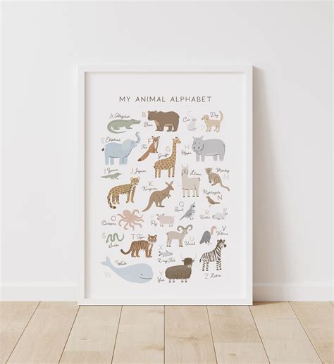 Animal Alphabet Poster Printable Wall Art Educational Abc Etsy